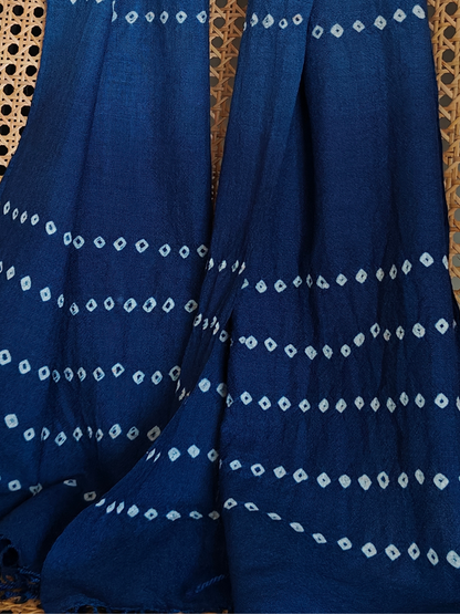 Indigo Blue Bandani Ombre Handwoven Woollen Stole