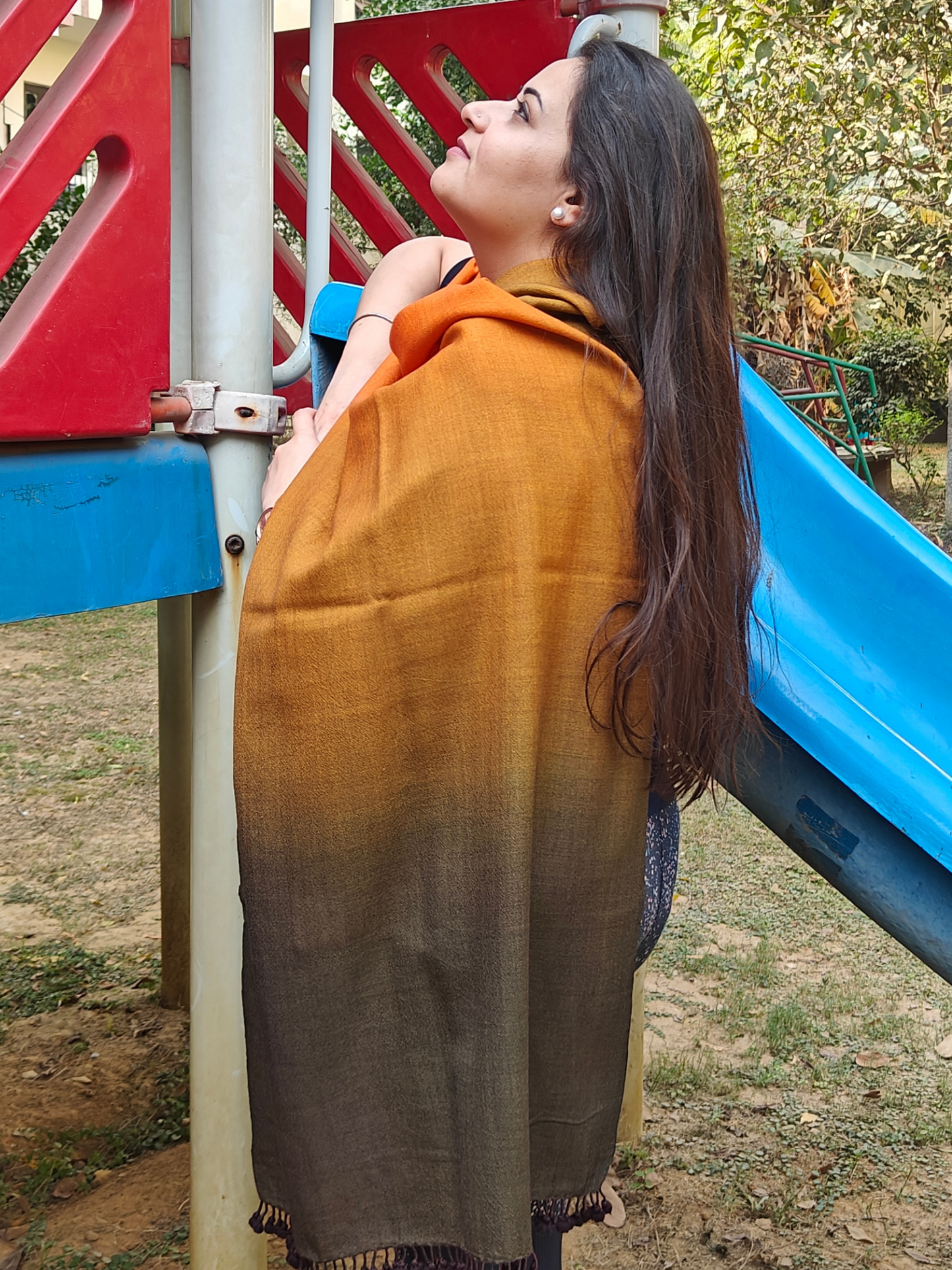 Orange & Brown Ombre Handwoven Woollen Stole