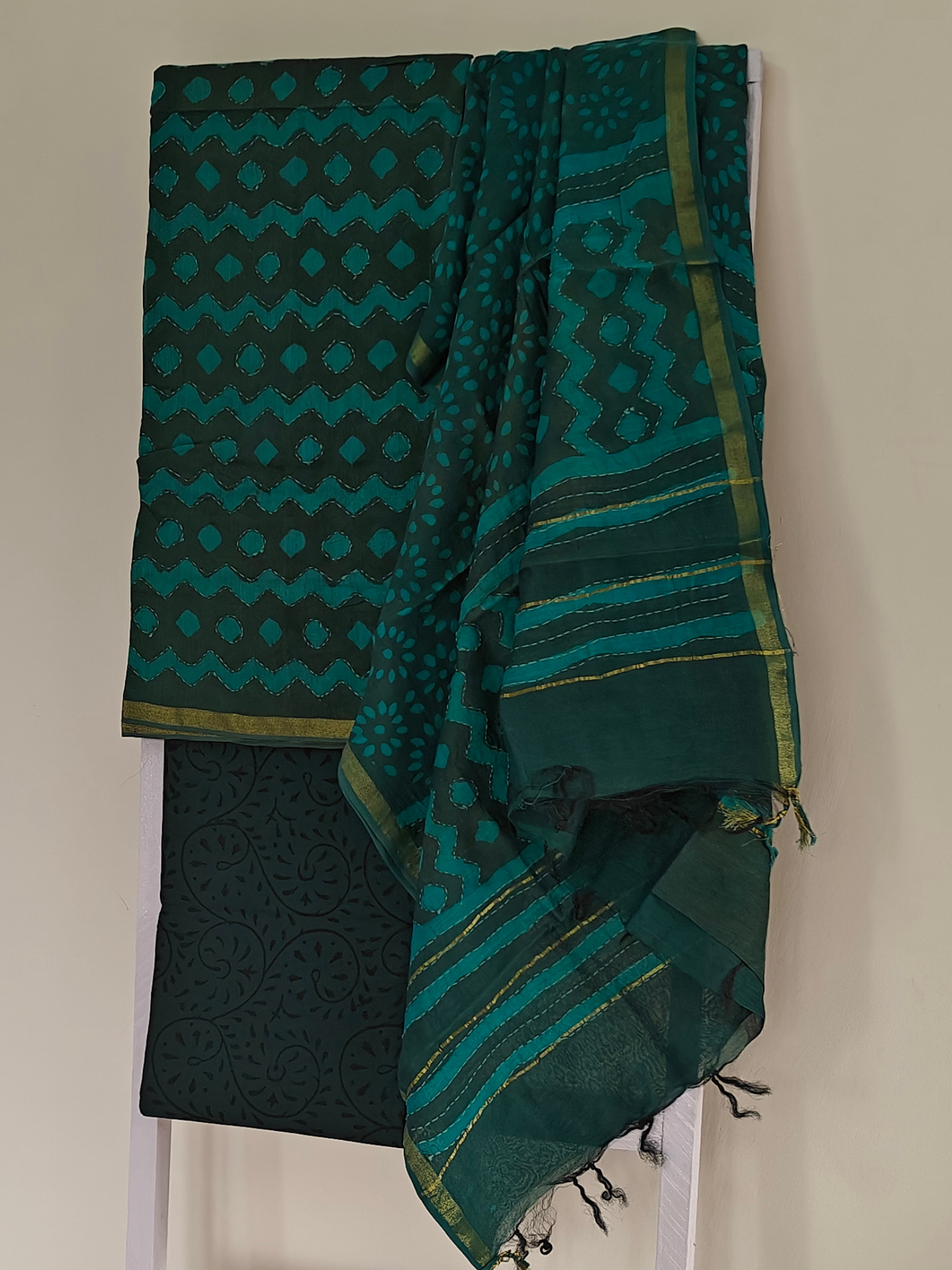 Green Chanderi Batik Suit Set