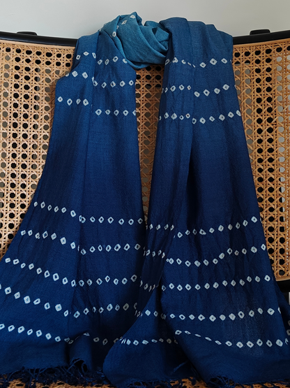 Indigo Blue Bandani Ombre Handwoven Woollen Stole