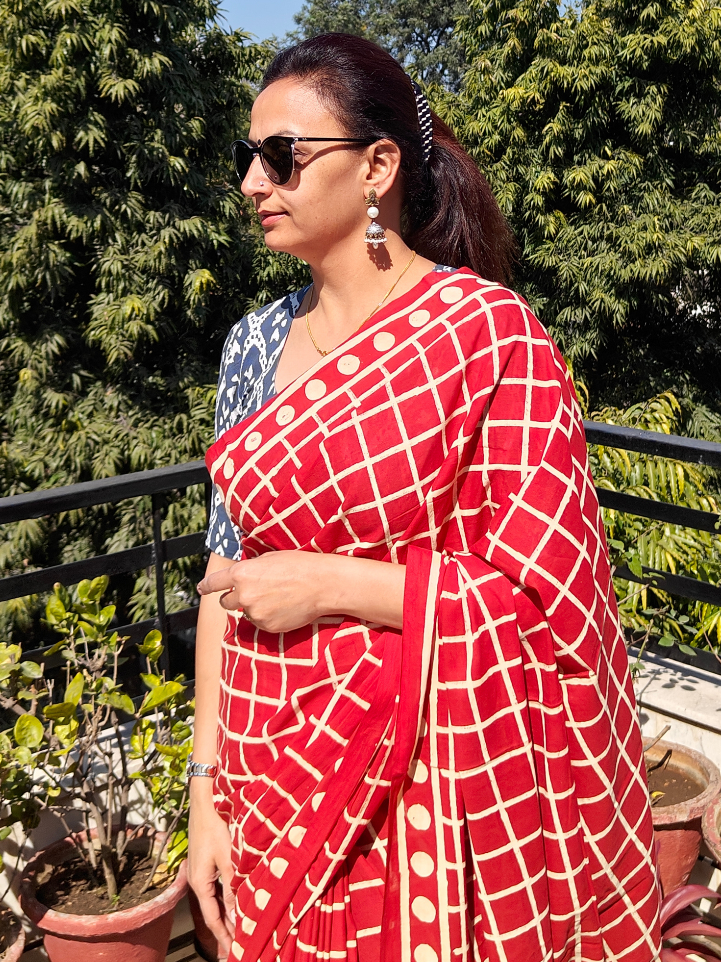 Red Handblock Printed Mull Cotton Saree