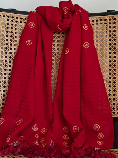 Red Handwoven Woollen Stole