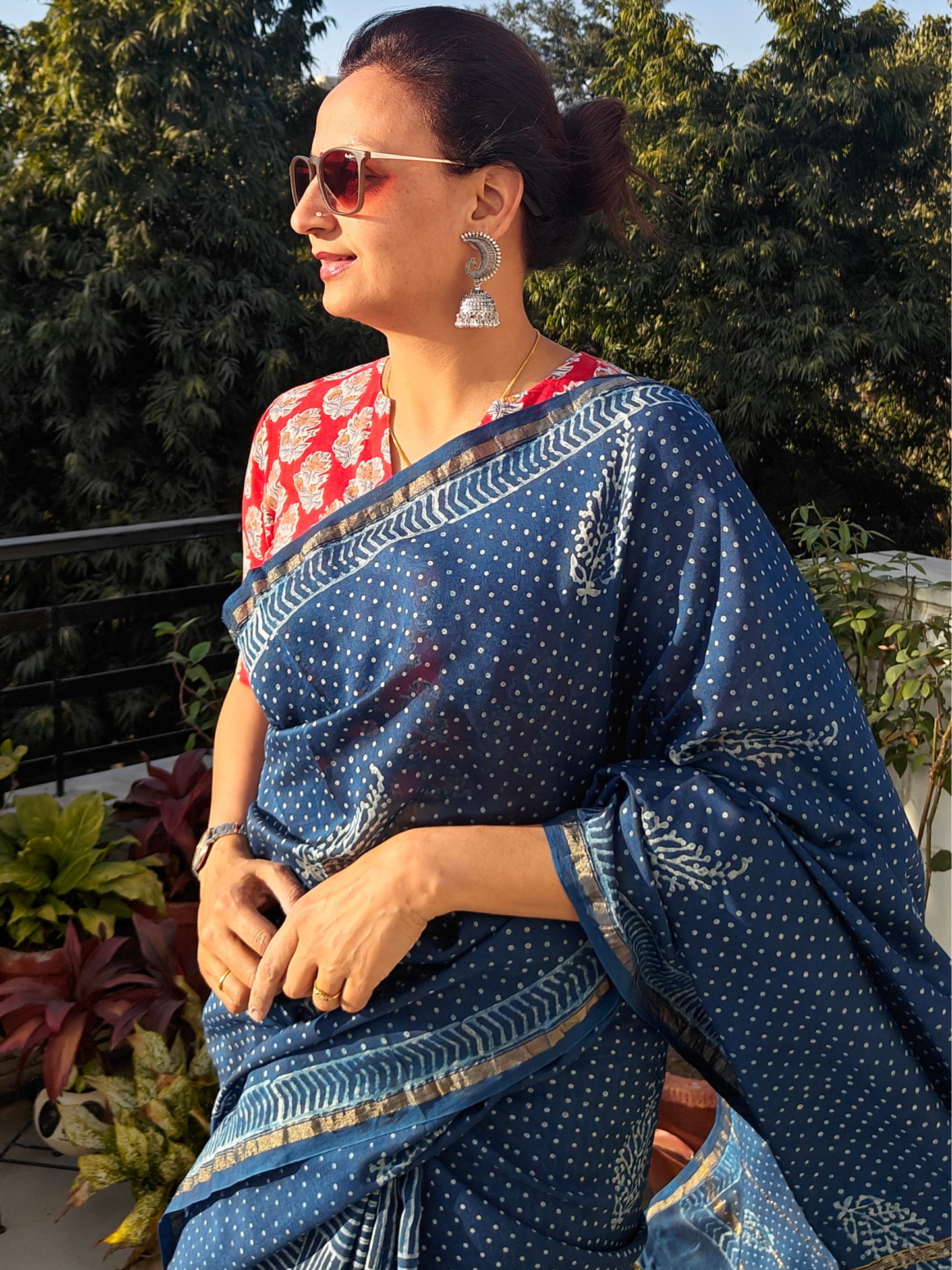 Indigo Dabu Handblock Print Chanderi Saree