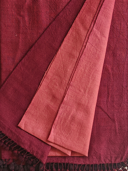 Peach & Maroon Ombre Handwoven Woollen Stole