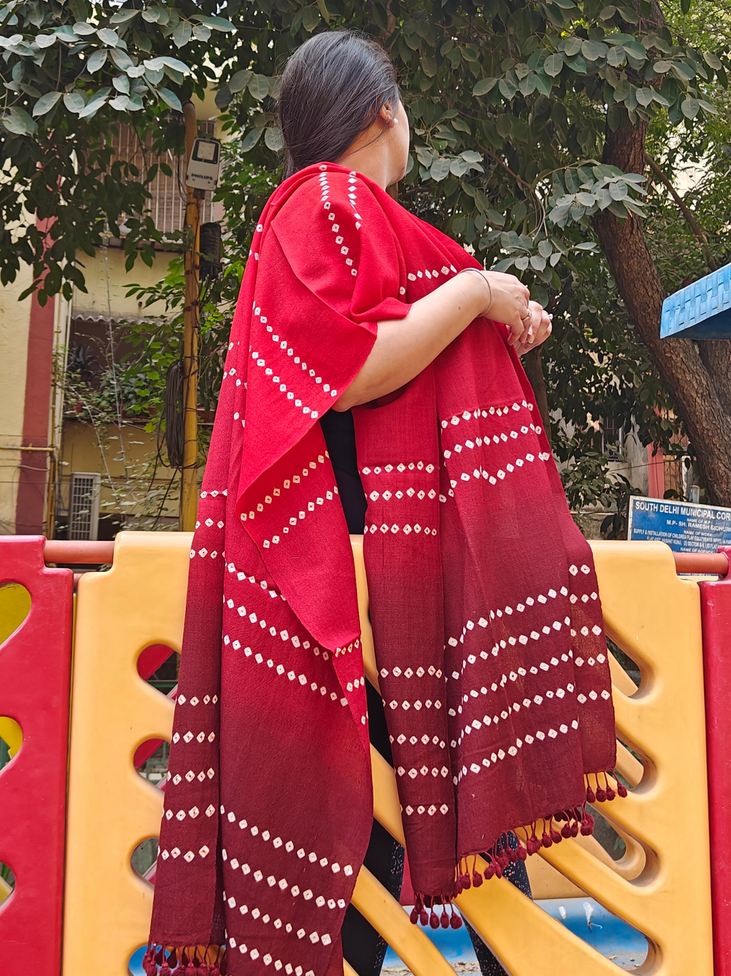 Red Bandani Ombre Handwoven Woollen Stole