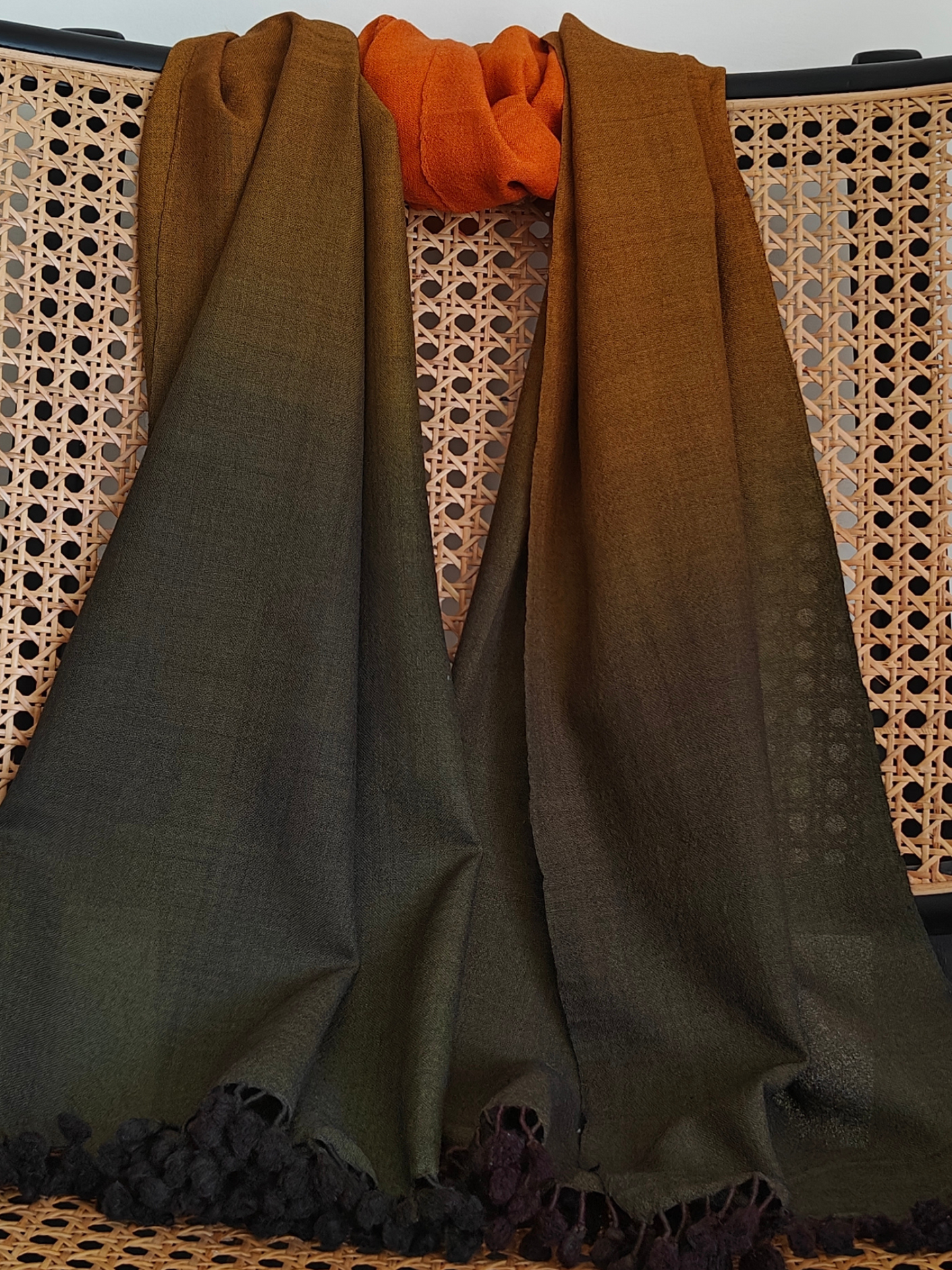 Orange & Brown Ombre Handwoven Woollen Stole