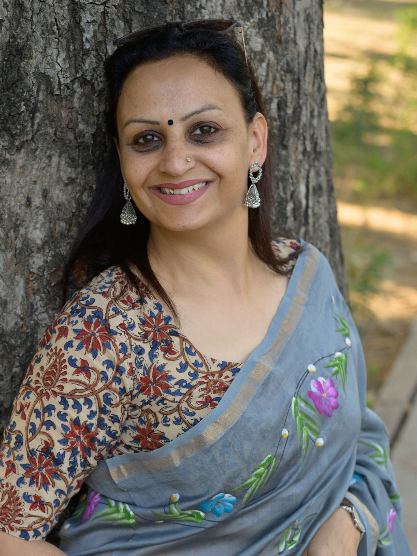 Ash Grey Handpainted Saree