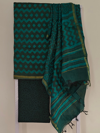 Green Chanderi Batik Suit Set