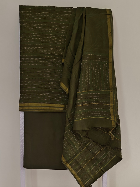 Green Chanderi Batik Suit Set