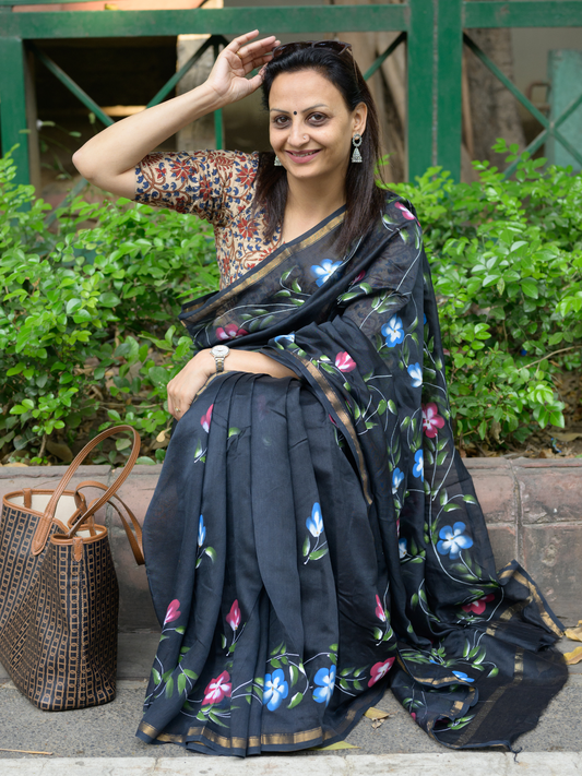 Black Handpainted Saree