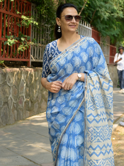 Blue Chanderi Saree