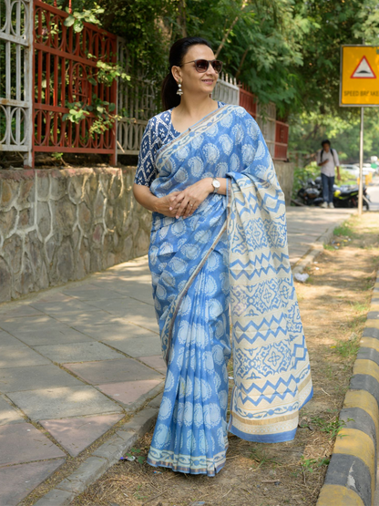 Blue Chanderi Saree