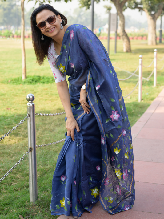 Blue Handpainted Saree