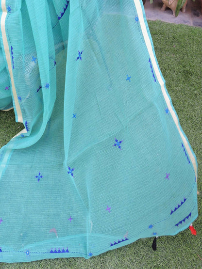 Aqua Kota Cotton Hand Embroidered Saree