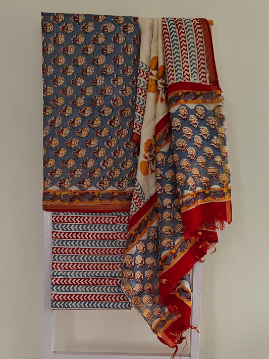 Handblock Printed Chanderi Suit Set