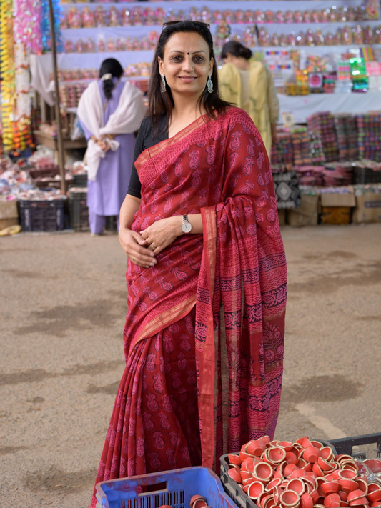 Magenta & Purple Maheshwari Saree