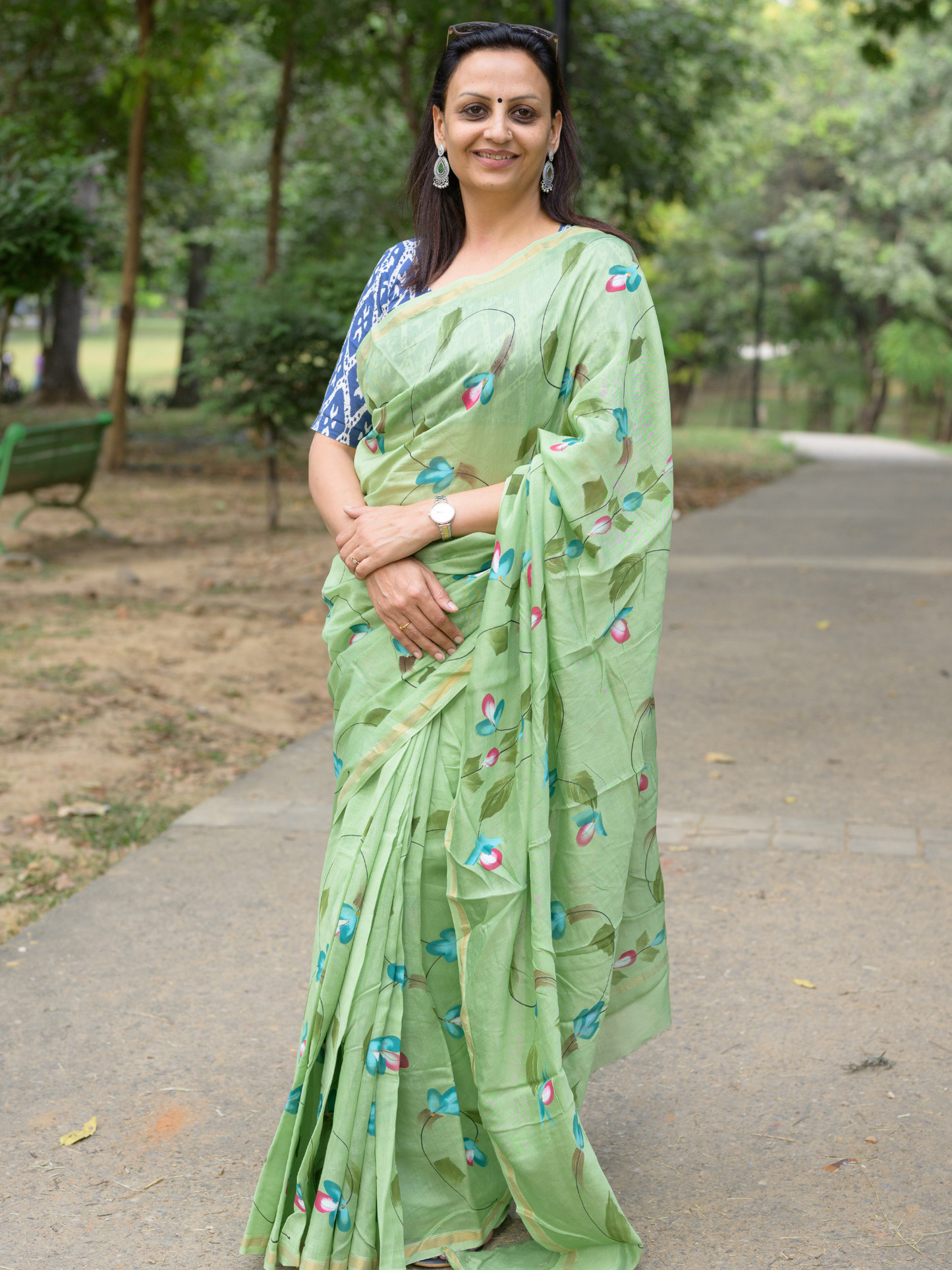 Olive Green Handpainted Saree