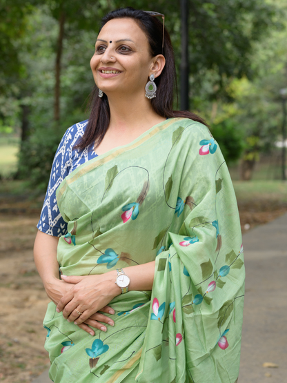 Olive Green Handpainted Saree