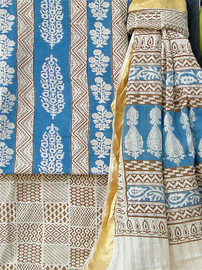 Indigo Panel Bagh Print Cotton Suit Set