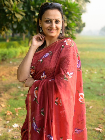 Red Handpainted Saree