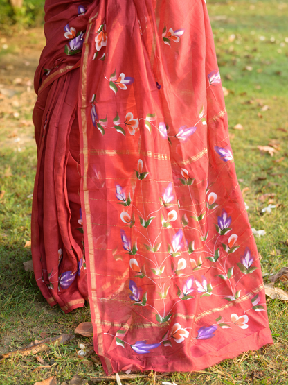 Red Handpainted Saree