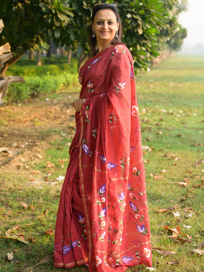 Red Handpainted Saree