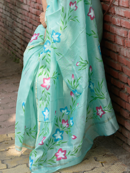 Sea Green Handpainted Saree