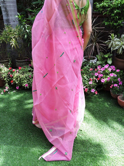 Pink Kota Cotton Hand Embroidered Saree