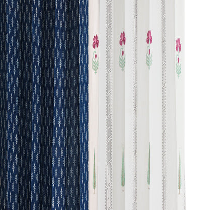 French Garden with Indigo White Buta Cotton handblock Combo (Set of 4 Curtains)