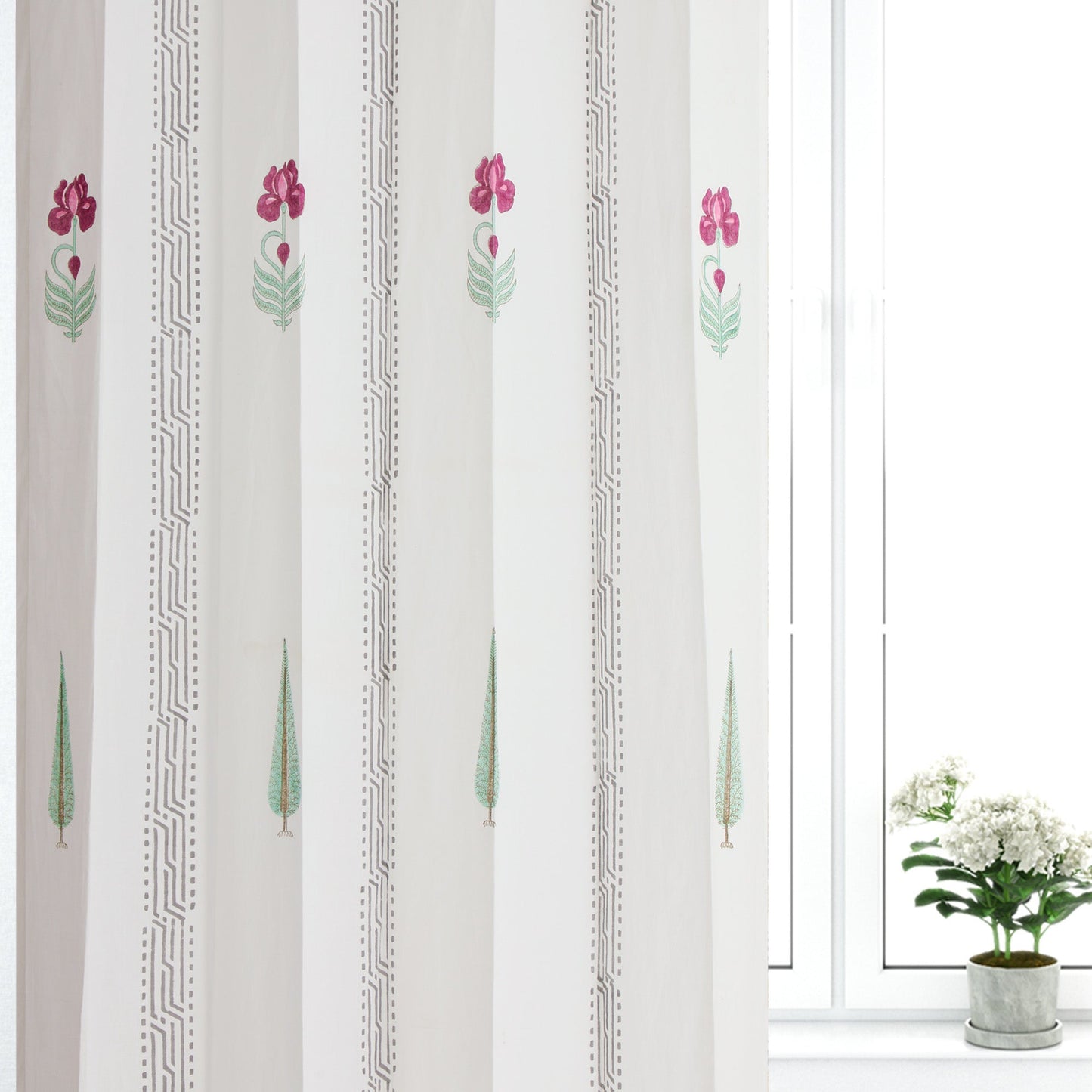 French Garden Cotton handblock Curtain (Pair of 2 Curtains)