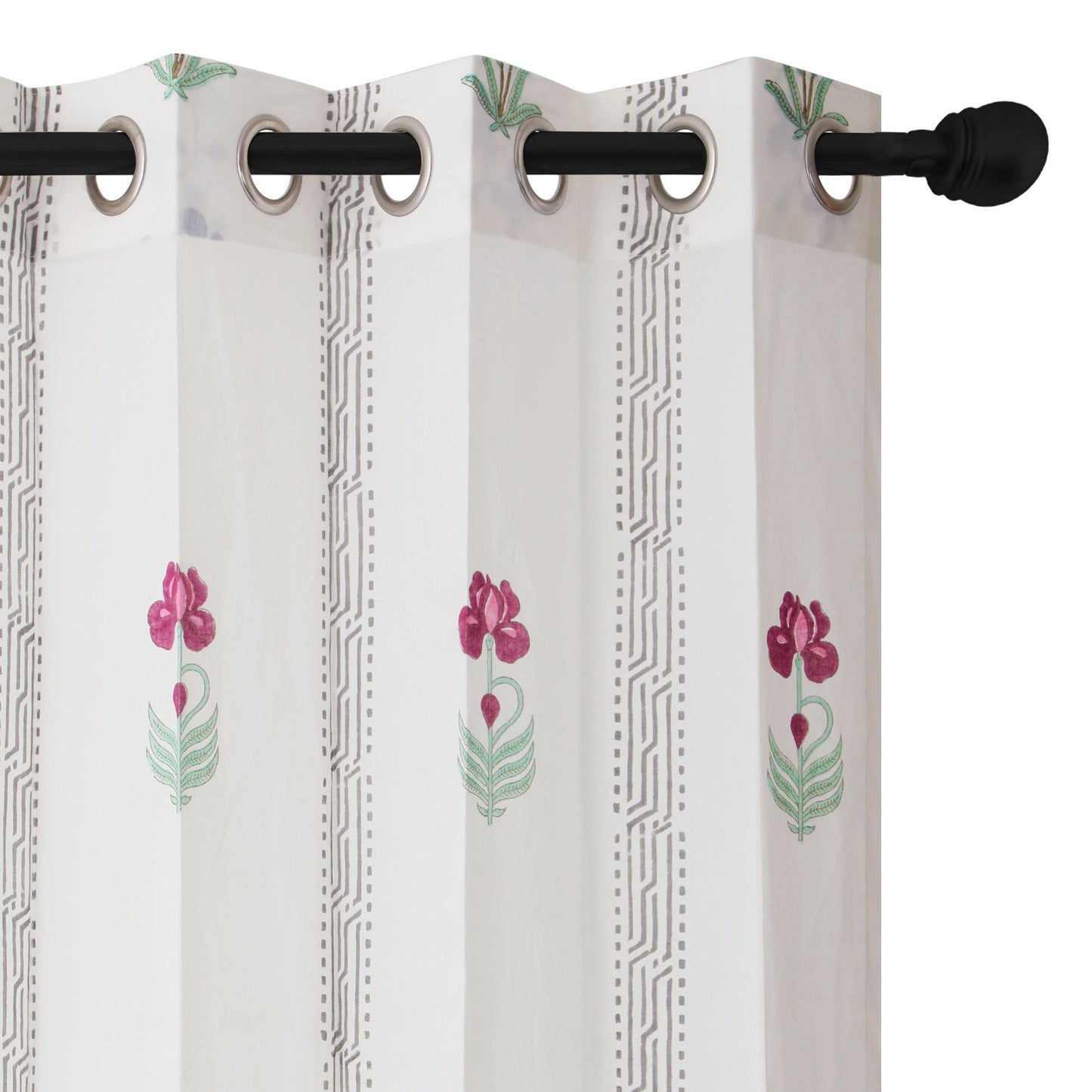 French Garden Cotton handblock Curtain (Pair of 2 Curtains)