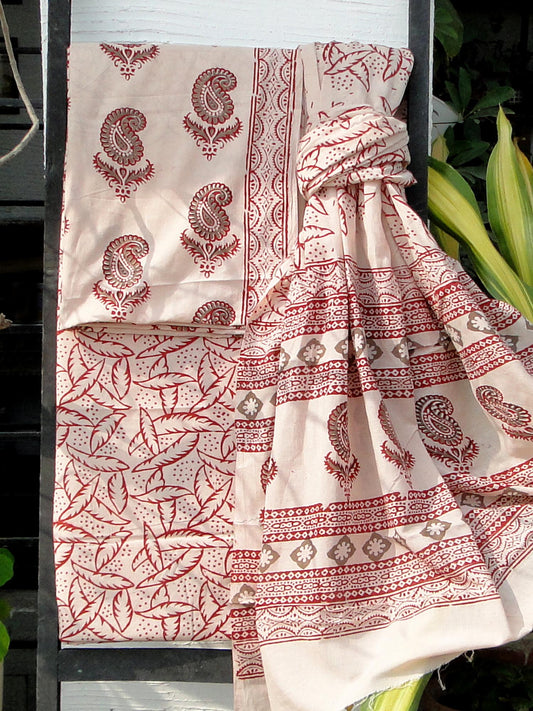 Maroon Kairi Bagh Print Cotton Suit Set