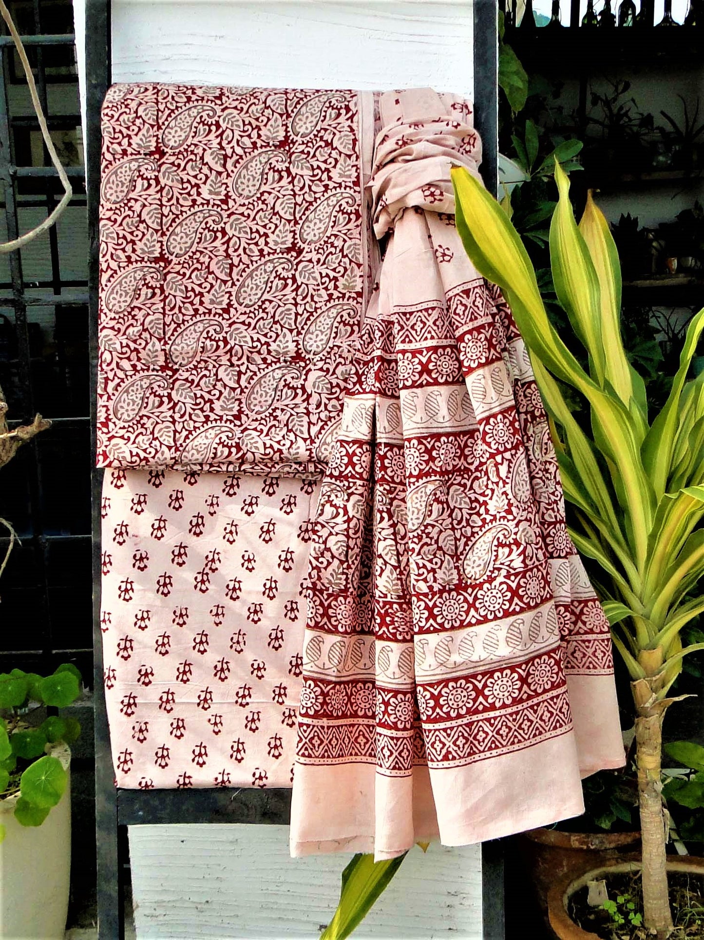 Maroon Jaal Bagh Print Cotton Suit Set