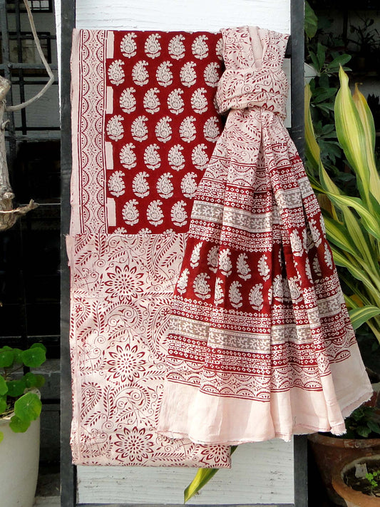 Red Kairi Bagh Print Cotton Suit Set 1