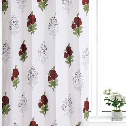 Maroon Gulaab Cotton Handblock Curtain (Pair of 2 Curtains)