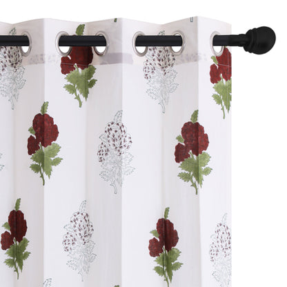 Maroon Gulaab Cotton Handblock Curtain (Pair of 2 Curtains)