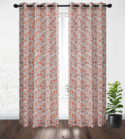 Orange Jaal Cotton Handblock Curtain (Pair of 2 Curtains)