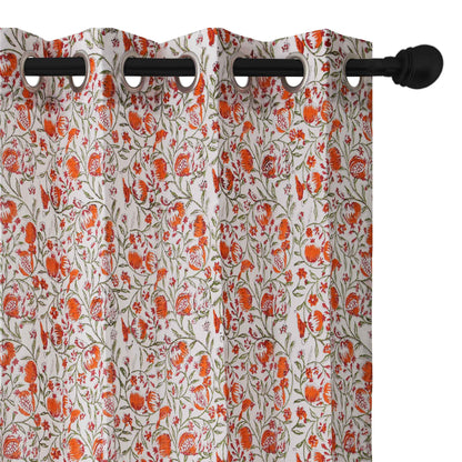 Orange Jaal Cotton Handblock Curtain (Pair of 2 Curtains)