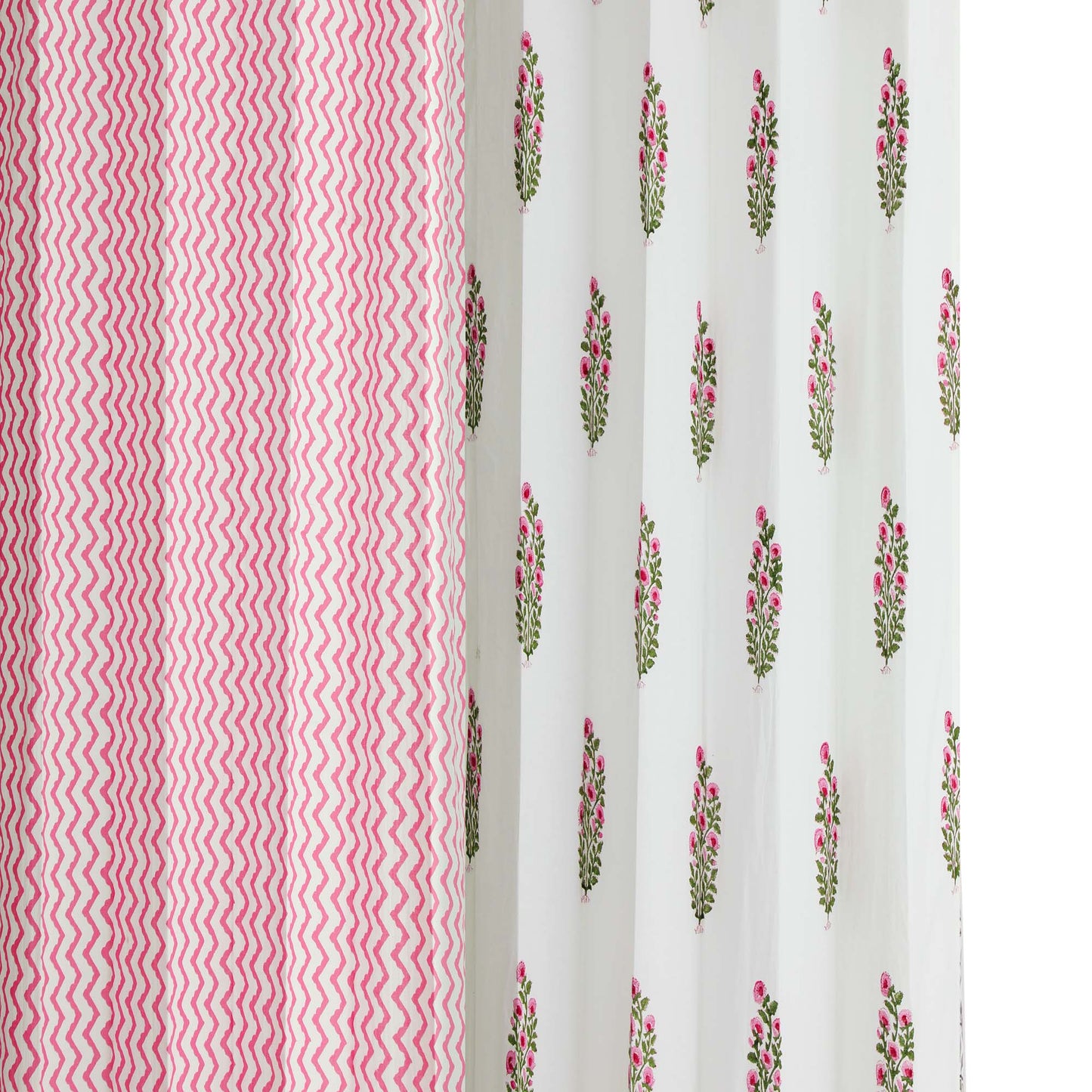 Pink Bajra with Pink Zigzag Cotton Handblock Combo (Set of 4 Curtains)