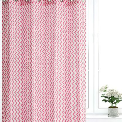 Pink Zigzag Cotton Handblock Curtain (Pair of 2 Curtains)