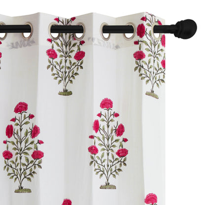 Pink and Grey Guldasta Cotton Handblock Curtain (Pair of 2 Curtains)