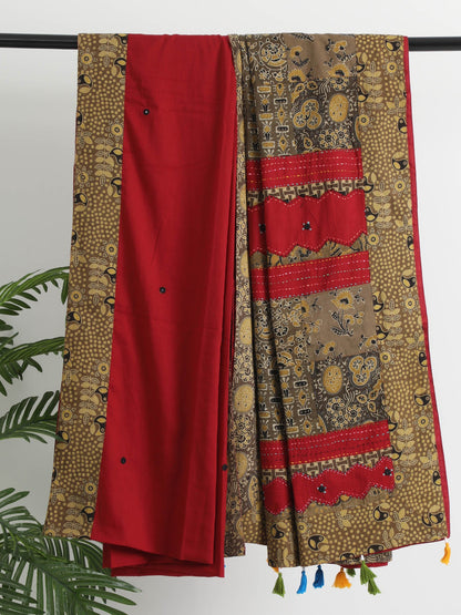 Red Ajrakh Handcrafted Saree