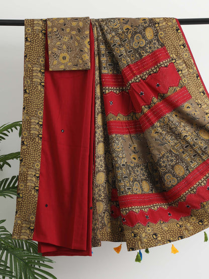 Red Ajrakh Handcrafted Saree