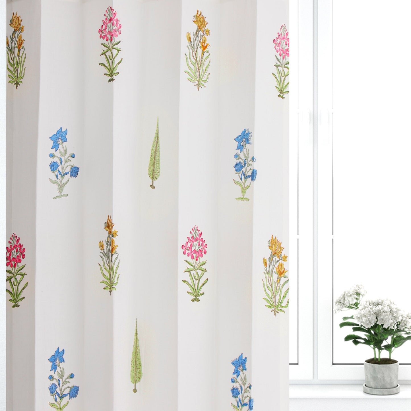 Teen Buta Cotton Handblock Curtain (Pair of 2 Curtains)