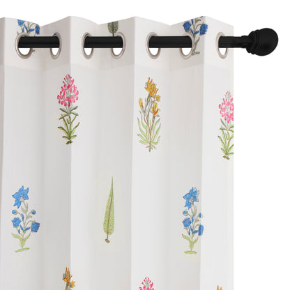 Teen Buta Cotton Handblock Curtain (Pair of 2 Curtains)