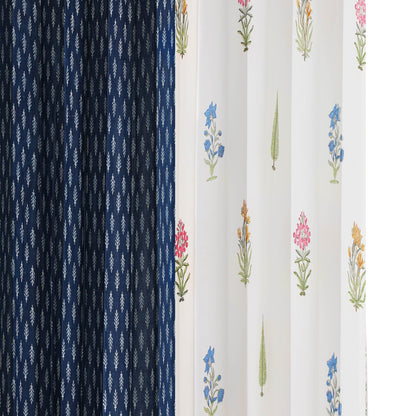 Teen Buta with Indigo White Buta Cotton handblock Combo (Set of 4 Curtains)